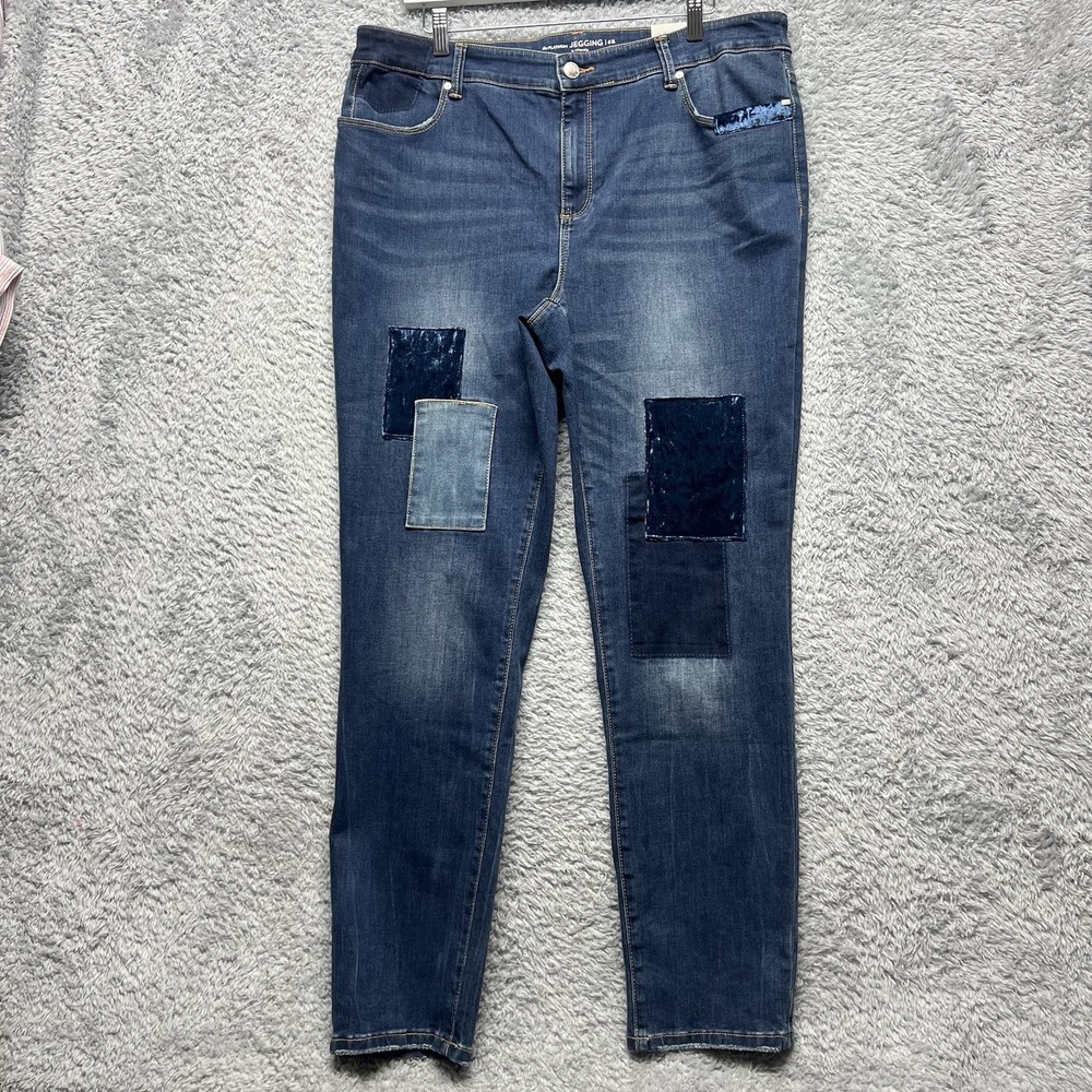 Chicos Jegging Jeans Womens 3 US‎ XL 16 Blue Platinum Velvet Patchwork Dark Wash